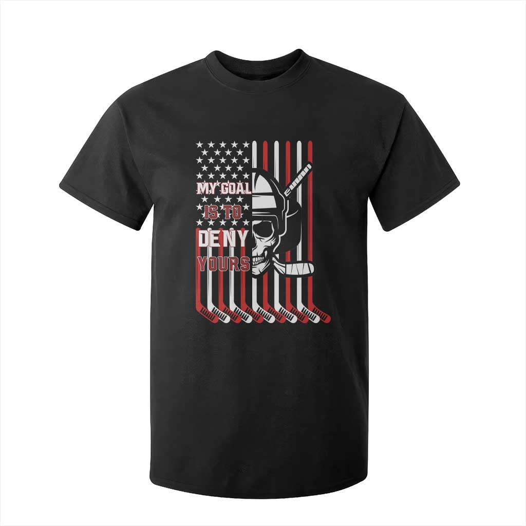 USA Flag Hockey T Shirt For Kid Skull Player My Goal Is To Deny Yours TS02 Black Print Your Wear