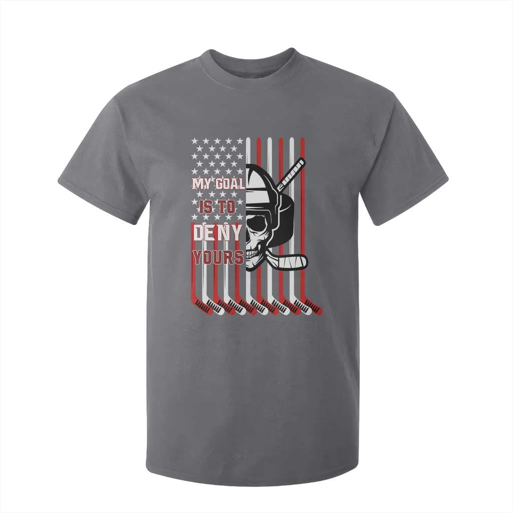 USA Flag Hockey T Shirt For Kid Skull Player My Goal Is To Deny Yours TS02 Charcoal Print Your Wear