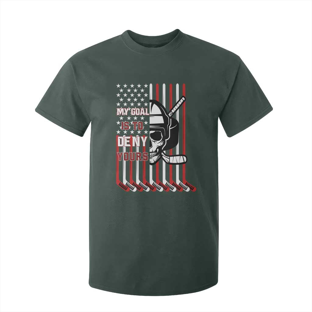 USA Flag Hockey T Shirt For Kid Skull Player My Goal Is To Deny Yours TS02 Dark Forest Green Print Your Wear