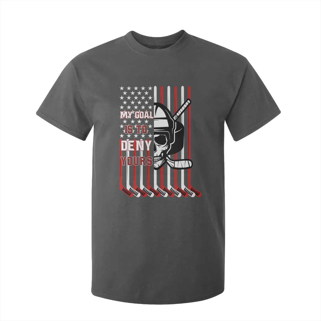 USA Flag Hockey T Shirt For Kid Skull Player My Goal Is To Deny Yours TS02 Dark Heather Print Your Wear
