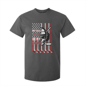 USA Flag Hockey T Shirt For Kid Skull Player My Goal Is To Deny Yours TS02 Dark Heather Print Your Wear