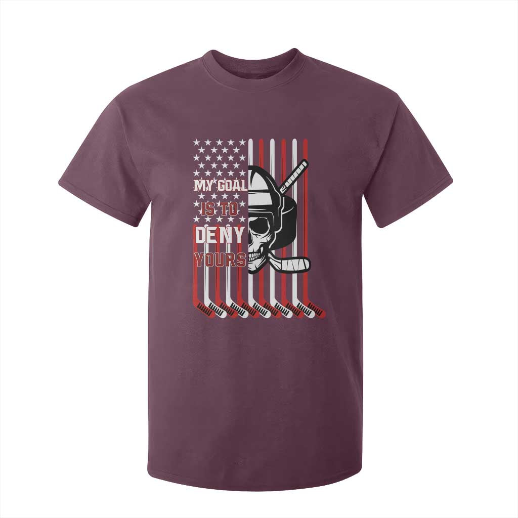 USA Flag Hockey T Shirt For Kid Skull Player My Goal Is To Deny Yours TS02 Maroon Print Your Wear