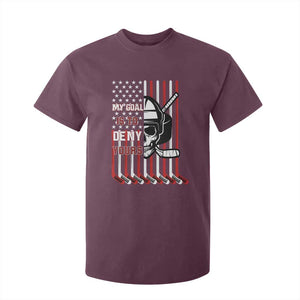 USA Flag Hockey T Shirt For Kid Skull Player My Goal Is To Deny Yours TS02 Maroon Print Your Wear