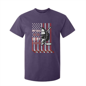 USA Flag Hockey T Shirt For Kid Skull Player My Goal Is To Deny Yours TS02 Purple Print Your Wear
