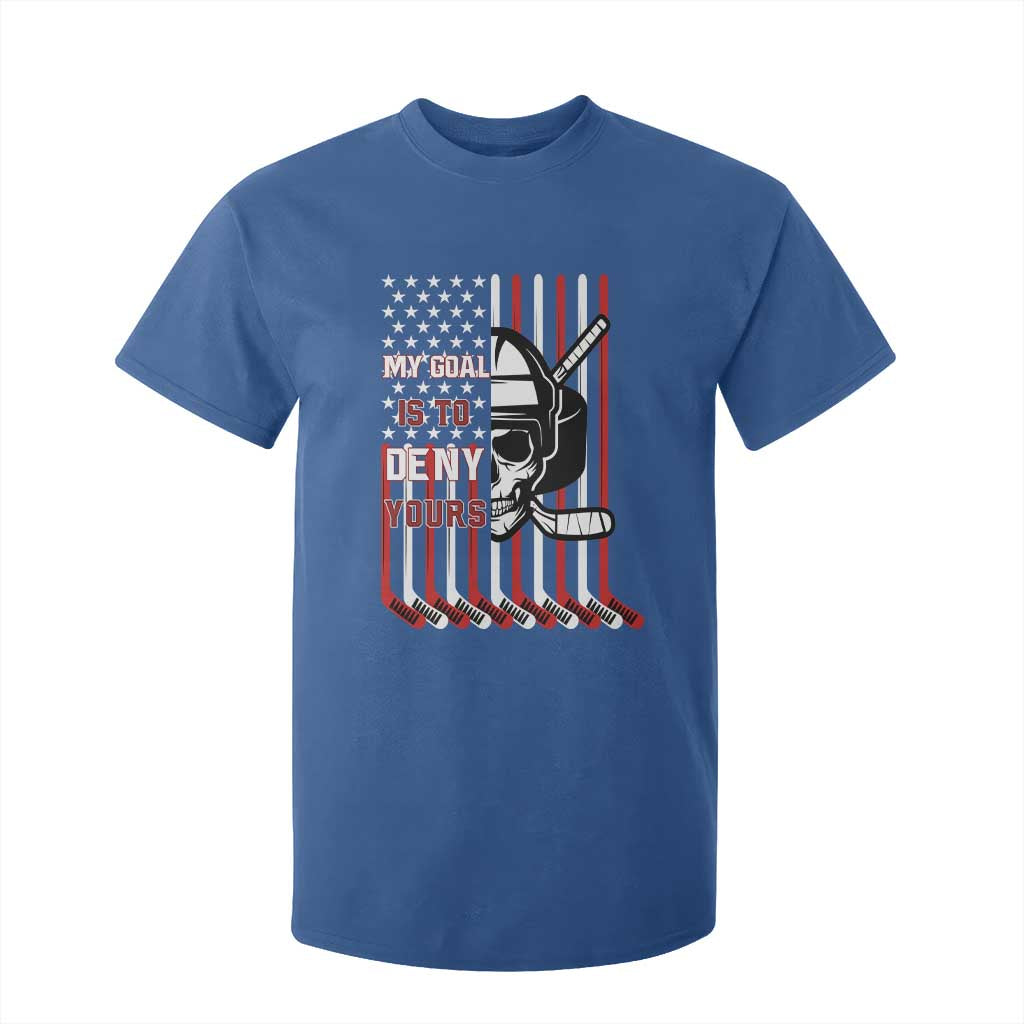 USA Flag Hockey T Shirt For Kid Skull Player My Goal Is To Deny Yours TS02 Royal Blue Print Your Wear