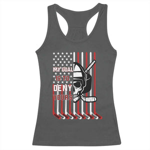 USA Flag Hockey Racerback Tank Top Skull Player My Goal Is To Deny Yours TS02 Dark Heather Print Your Wear