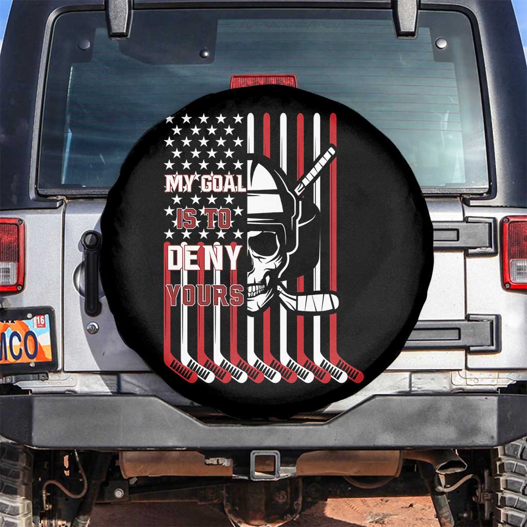 USA Flag Hockey Spare Tire Cover Skull Player My Goal Is To Deny Yours TS02 No hole Black Print Your Wear
