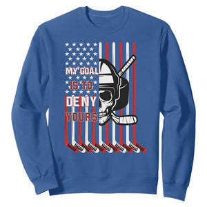 USA Flag Hockey Sweatshirt Skull Player My Goal Is To Deny Yours TS02 Royal Blue Print Your Wear