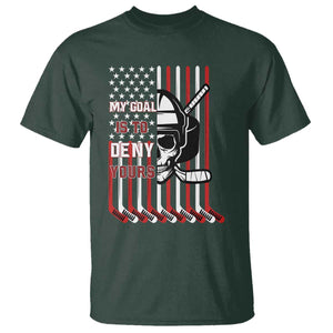 USA Flag Hockey T Shirt Skull Player My Goal Is To Deny Yours TS02 Dark Forest Green Print Your Wear