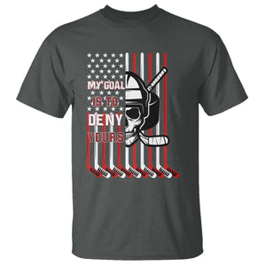 USA Flag Hockey T Shirt Skull Player My Goal Is To Deny Yours TS02 Dark Heather Print Your Wear