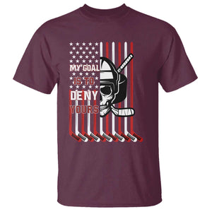 USA Flag Hockey T Shirt Skull Player My Goal Is To Deny Yours TS02 Maroon Print Your Wear