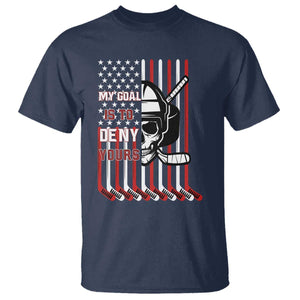 USA Flag Hockey T Shirt Skull Player My Goal Is To Deny Yours TS02 Navy Print Your Wear