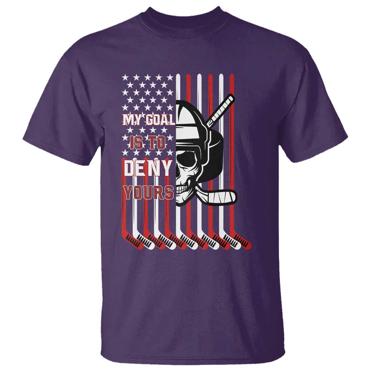 USA Flag Hockey T Shirt Skull Player My Goal Is To Deny Yours TS02 Purple Print Your Wear