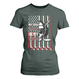 USA Flag Hockey T Shirt For Women Skull Player My Goal Is To Deny Yours TS02 Dark Forest Green Print Your Wear