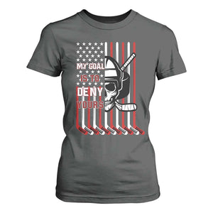 USA Flag Hockey T Shirt For Women Skull Player My Goal Is To Deny Yours TS02 Dark Heather Print Your Wear