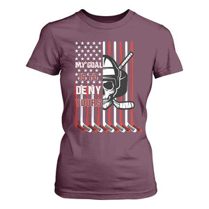 USA Flag Hockey T Shirt For Women Skull Player My Goal Is To Deny Yours TS02 Maroon Print Your Wear