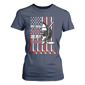 USA Flag Hockey T Shirt For Women Skull Player My Goal Is To Deny Yours TS02 Navy Print Your Wear