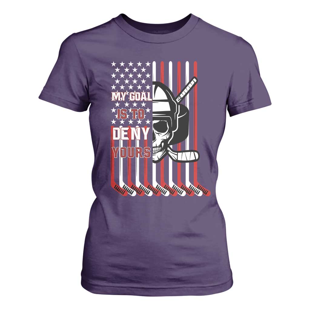 USA Flag Hockey T Shirt For Women Skull Player My Goal Is To Deny Yours TS02 Purple Print Your Wear