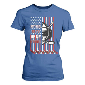 USA Flag Hockey T Shirt For Women Skull Player My Goal Is To Deny Yours TS02 Royal Blue Print Your Wear