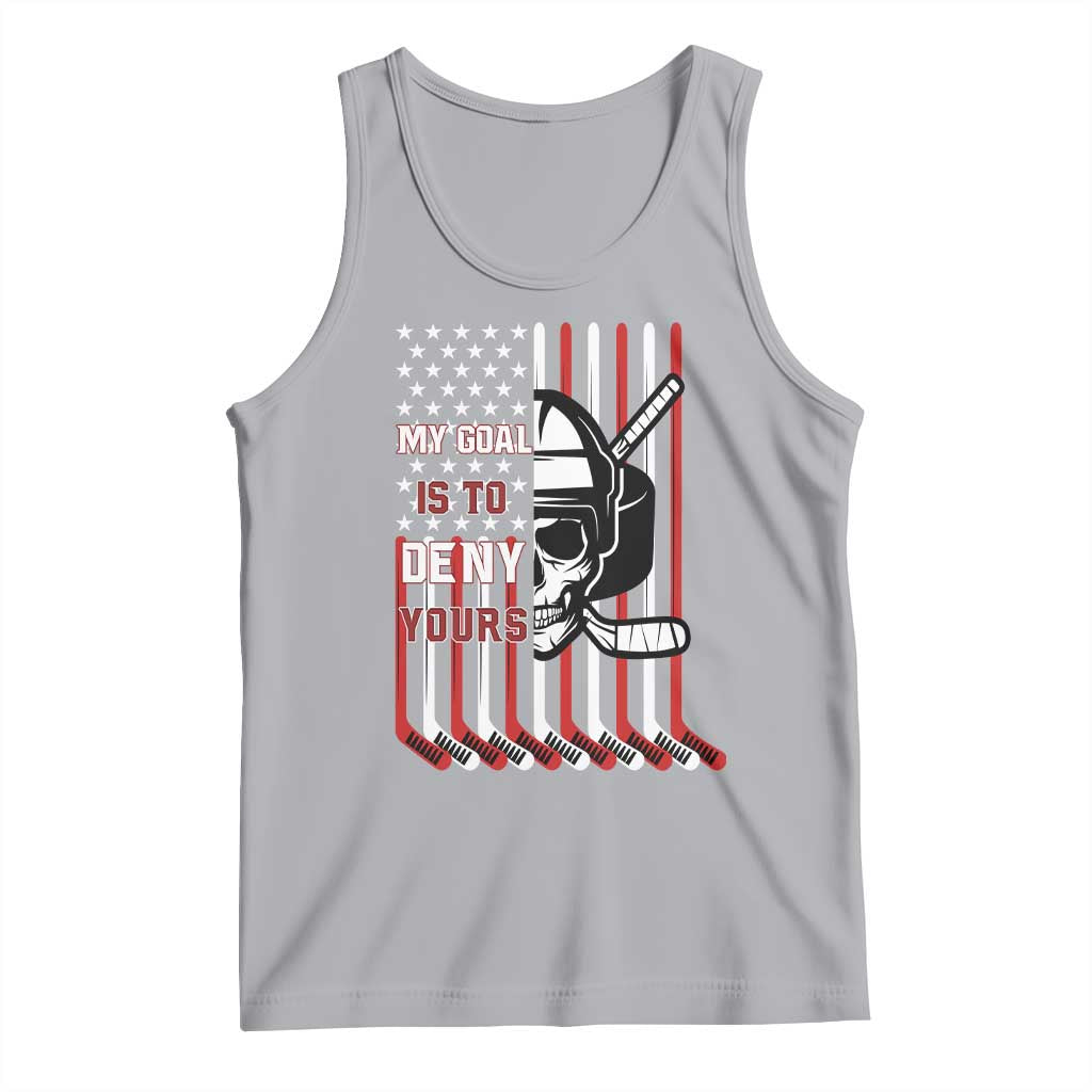 USA Flag Hockey Tank Top Skull Player My Goal Is To Deny Yours TS02 Athletic Heather Print Your Wear