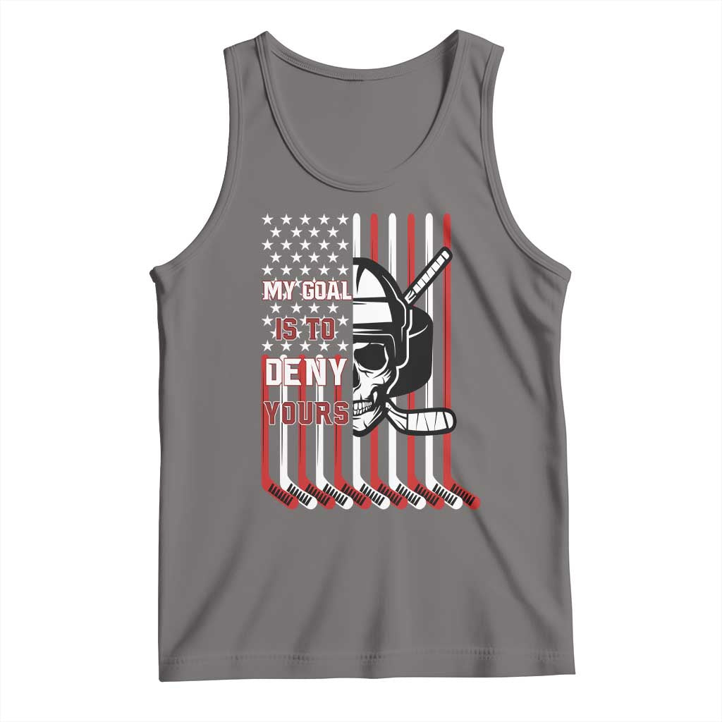 USA Flag Hockey Tank Top Skull Player My Goal Is To Deny Yours TS02 Deep Heather Print Your Wear