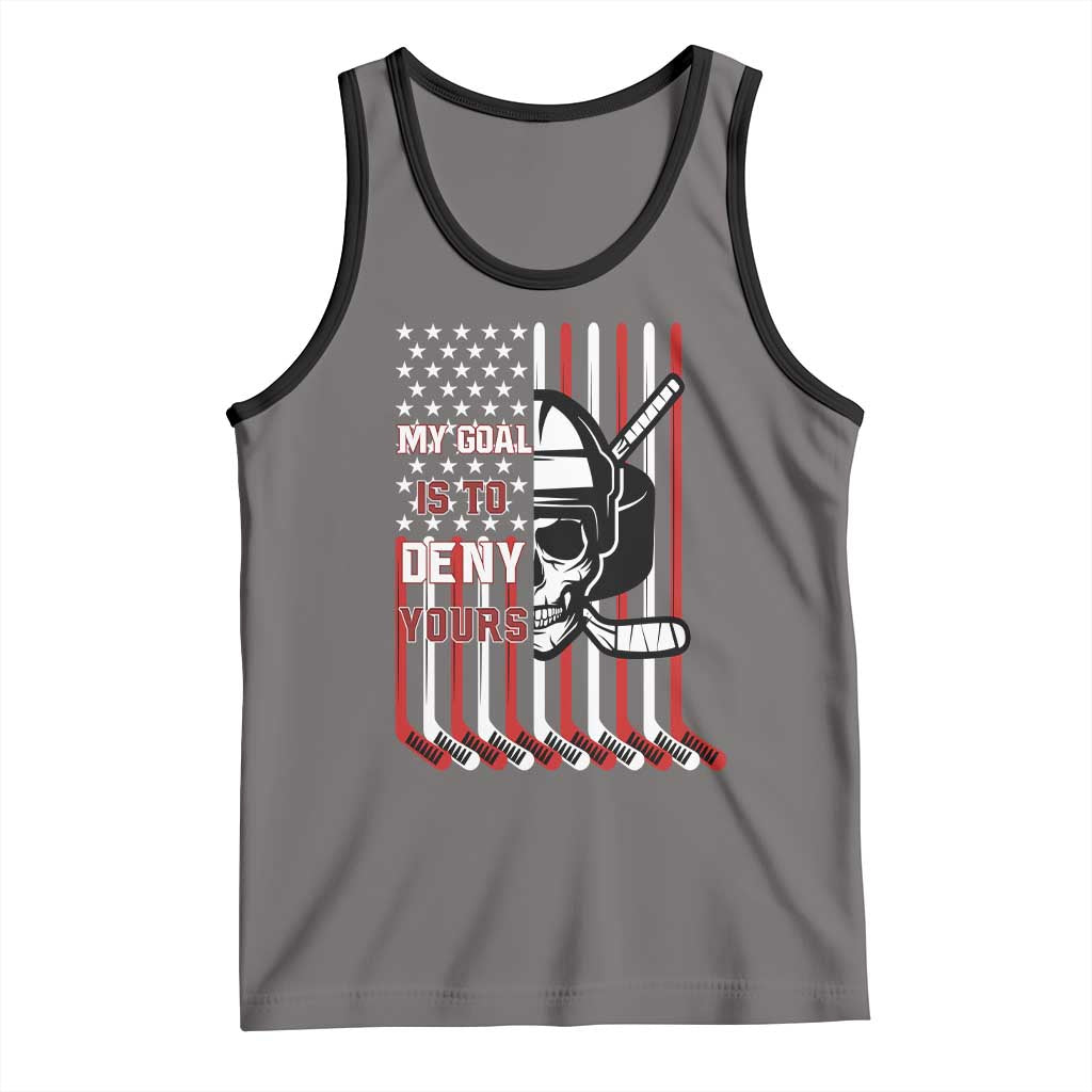 USA Flag Hockey Tank Top Skull Player My Goal Is To Deny Yours TS02 Deep Heather Black Print Your Wear