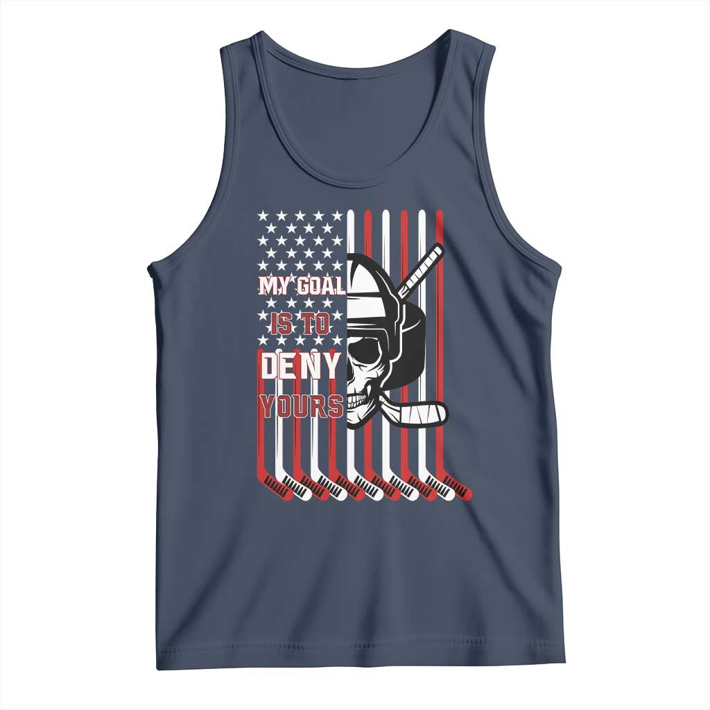 USA Flag Hockey Tank Top Skull Player My Goal Is To Deny Yours TS02 Navy Print Your Wear