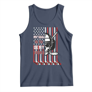 USA Flag Hockey Tank Top Skull Player My Goal Is To Deny Yours TS02 Navy Print Your Wear