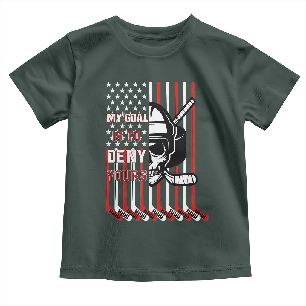 USA Flag Hockey Toddler T Shirt Skull Player My Goal Is To Deny Yours TS02 Dark Forest Green Print Your Wear