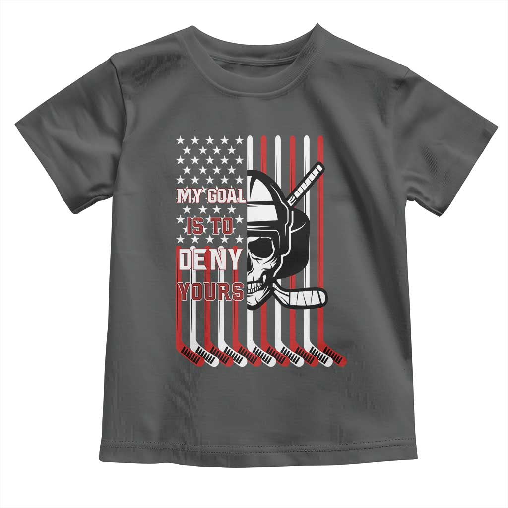 USA Flag Hockey Toddler T Shirt Skull Player My Goal Is To Deny Yours TS02 Dark Heather Print Your Wear