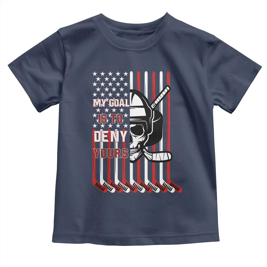 USA Flag Hockey Toddler T Shirt Skull Player My Goal Is To Deny Yours TS02 Navy Print Your Wear