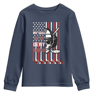 USA Flag Hockey Youth Sweatshirt Skull Player My Goal Is To Deny Yours TS02 Navy Print Your Wear