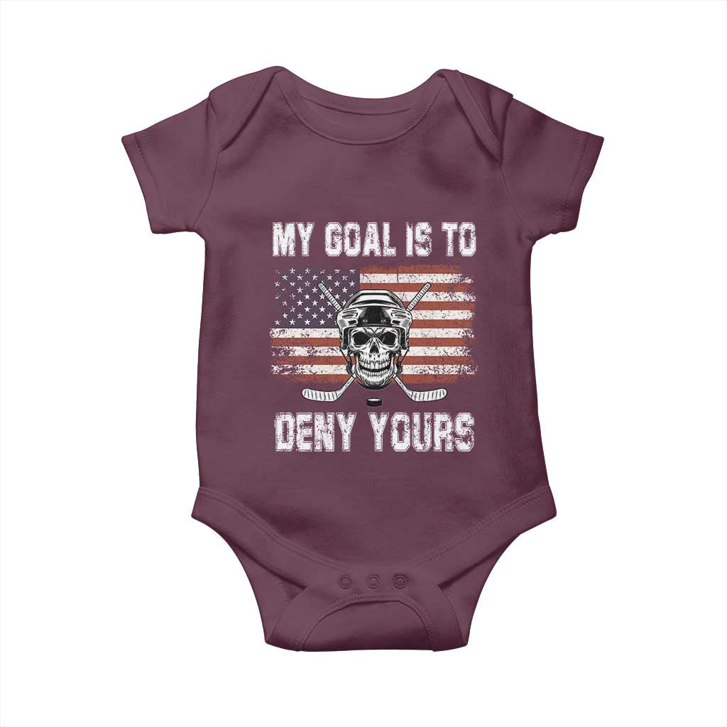 USA Flag Hockey Skull Baby Onesie My Goal Is To Deny Yours TS02 Maroon Print Your Wear