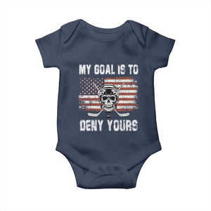 USA Flag Hockey Skull Baby Onesie My Goal Is To Deny Yours TS02 Navy Print Your Wear