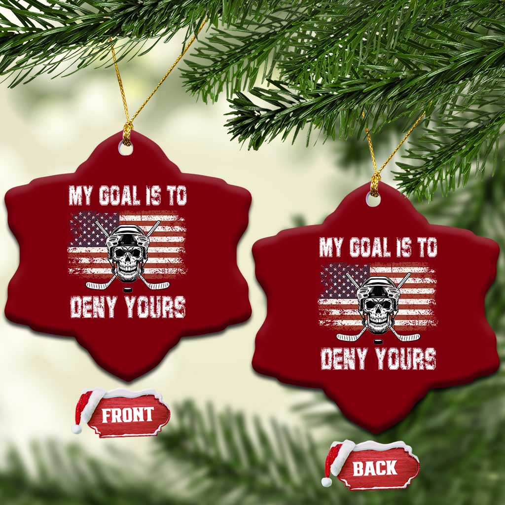 USA Flag Hockey Skull Ceramic Ornament My Goal Is To Deny Yours TS02 Print Your Wear