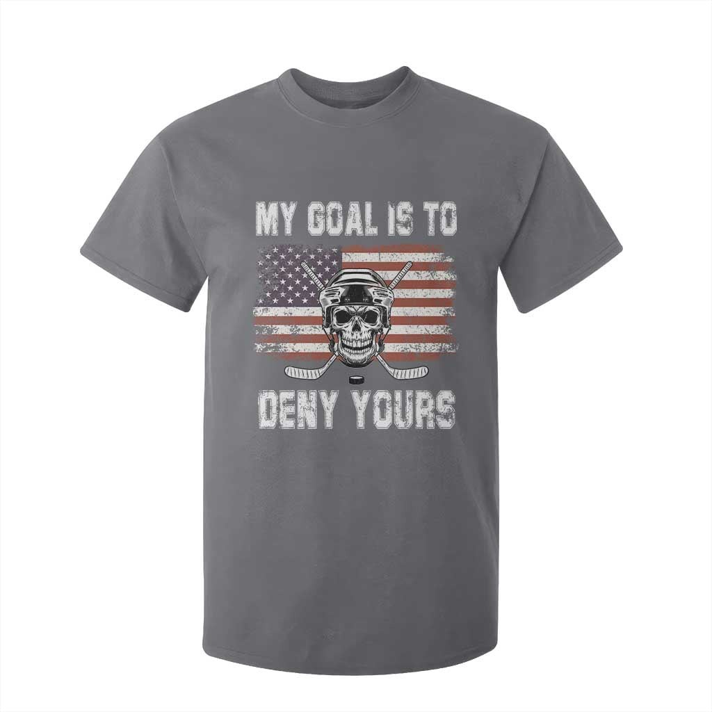 USA Flag Hockey Skull T Shirt For Kid My Goal Is To Deny Yours TS02 Charcoal Print Your Wear