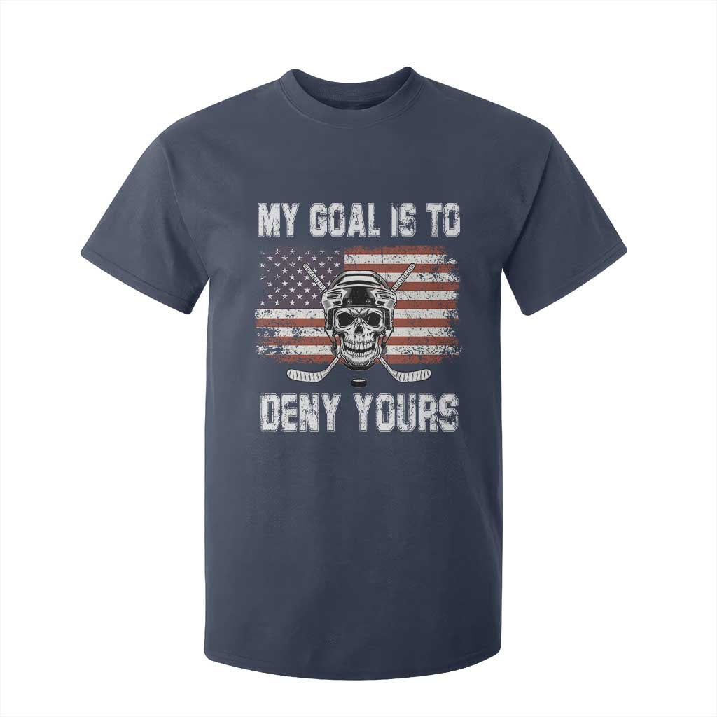 USA Flag Hockey Skull T Shirt For Kid My Goal Is To Deny Yours TS02 Navy Print Your Wear