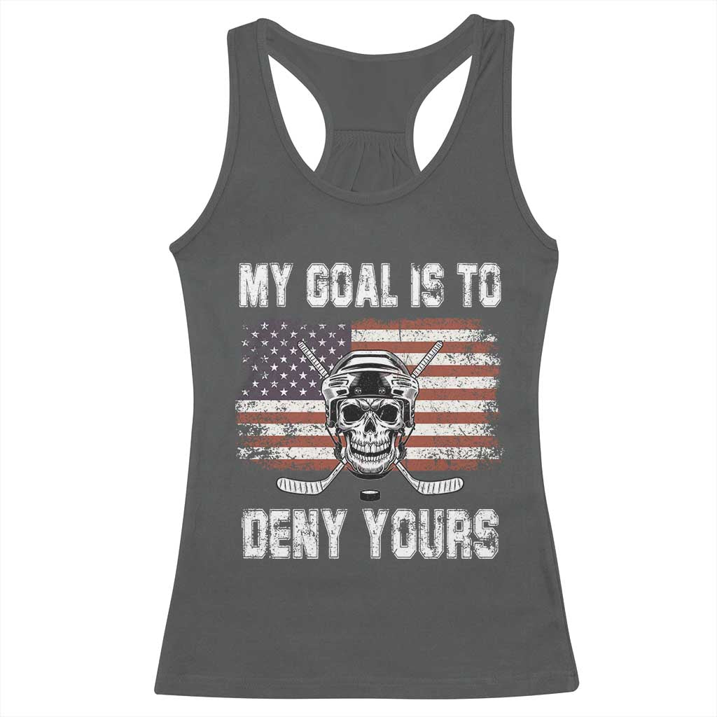 USA Flag Hockey Skull Racerback Tank Top My Goal Is To Deny Yours TS02 Dark Heather Print Your Wear
