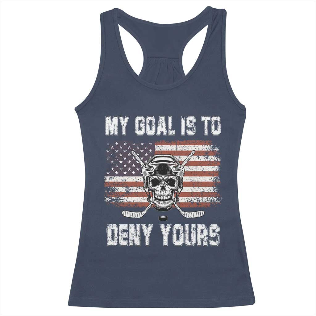 USA Flag Hockey Skull Racerback Tank Top My Goal Is To Deny Yours TS02 Navy Print Your Wear
