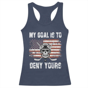 USA Flag Hockey Skull Racerback Tank Top My Goal Is To Deny Yours TS02 Navy Print Your Wear