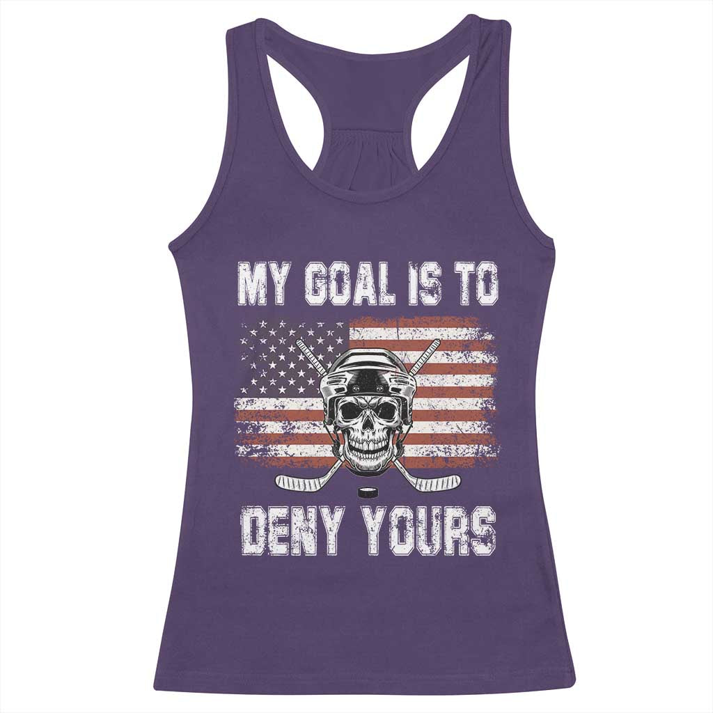 USA Flag Hockey Skull Racerback Tank Top My Goal Is To Deny Yours TS02 Purple Print Your Wear