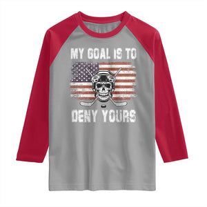 USA Flag Hockey Skull Raglan Shirt My Goal Is To Deny Yours TS02 Sport Gray Red Print Your Wear