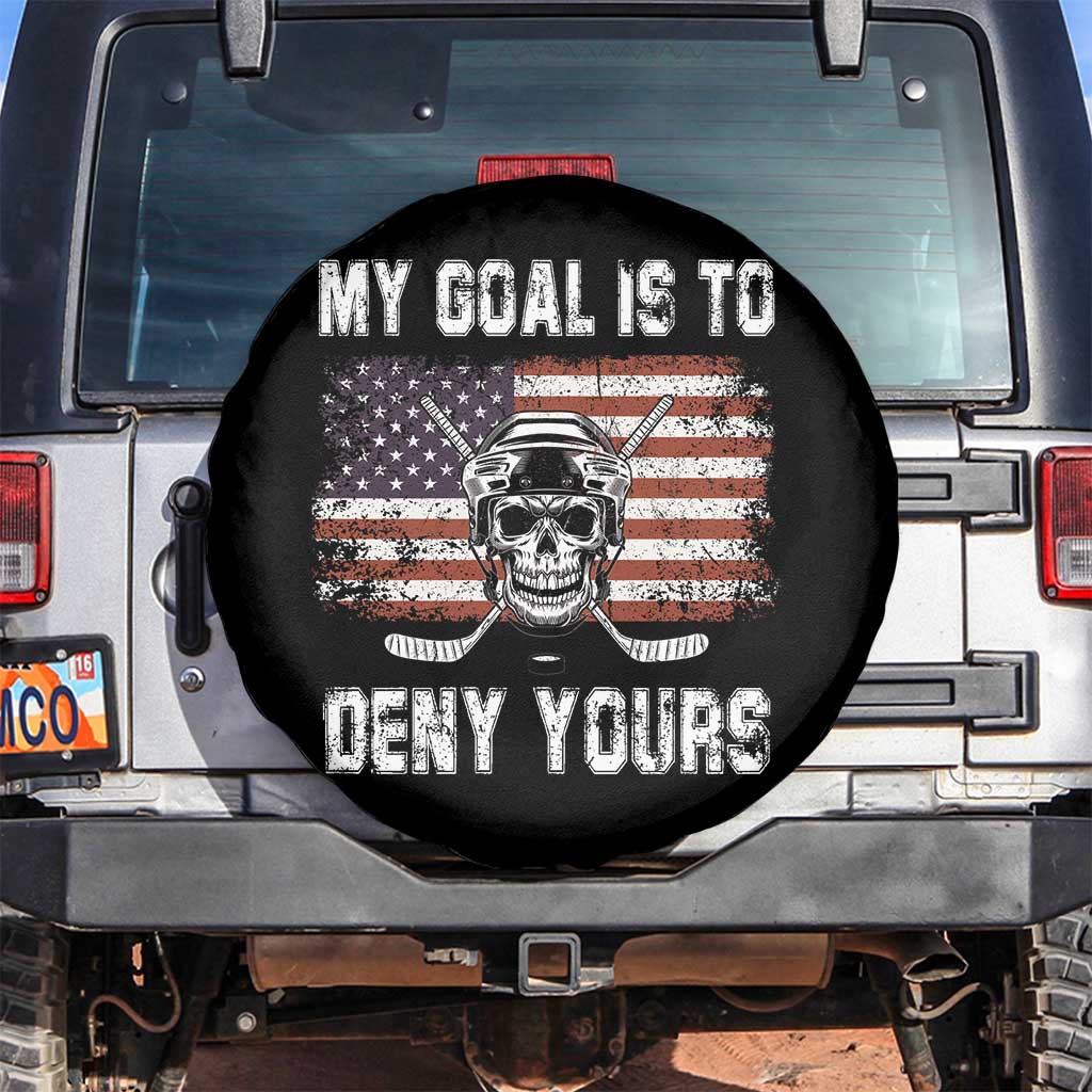 USA Flag Hockey Skull Spare Tire Cover My Goal Is To Deny Yours TS02 No hole Black Print Your Wear