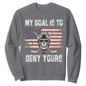 USA Flag Hockey Skull Sweatshirt My Goal Is To Deny Yours TS02 Charcoal Print Your Wear