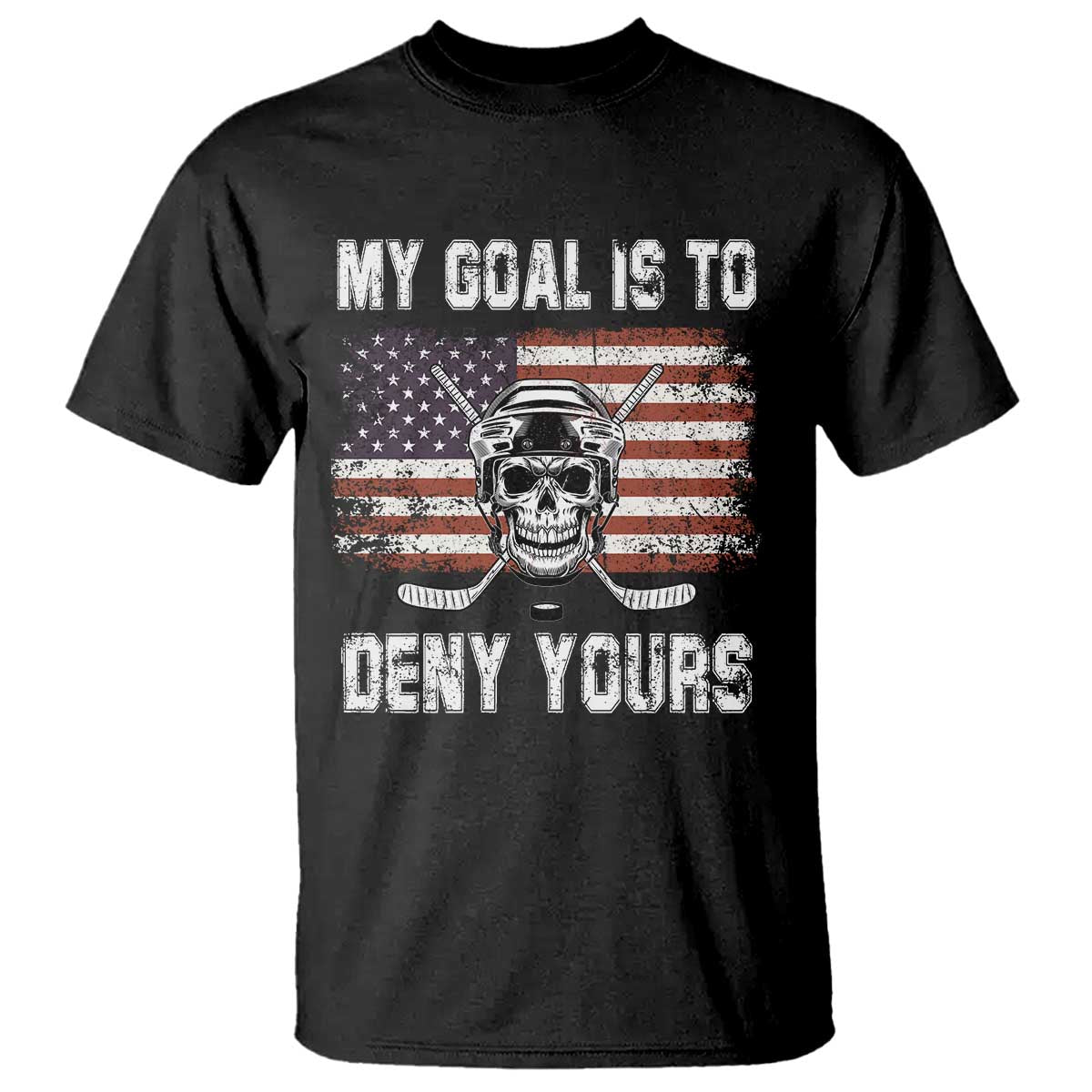 USA Flag Hockey Skull T Shirt My Goal Is To Deny Yours TS02 Black Print Your Wear