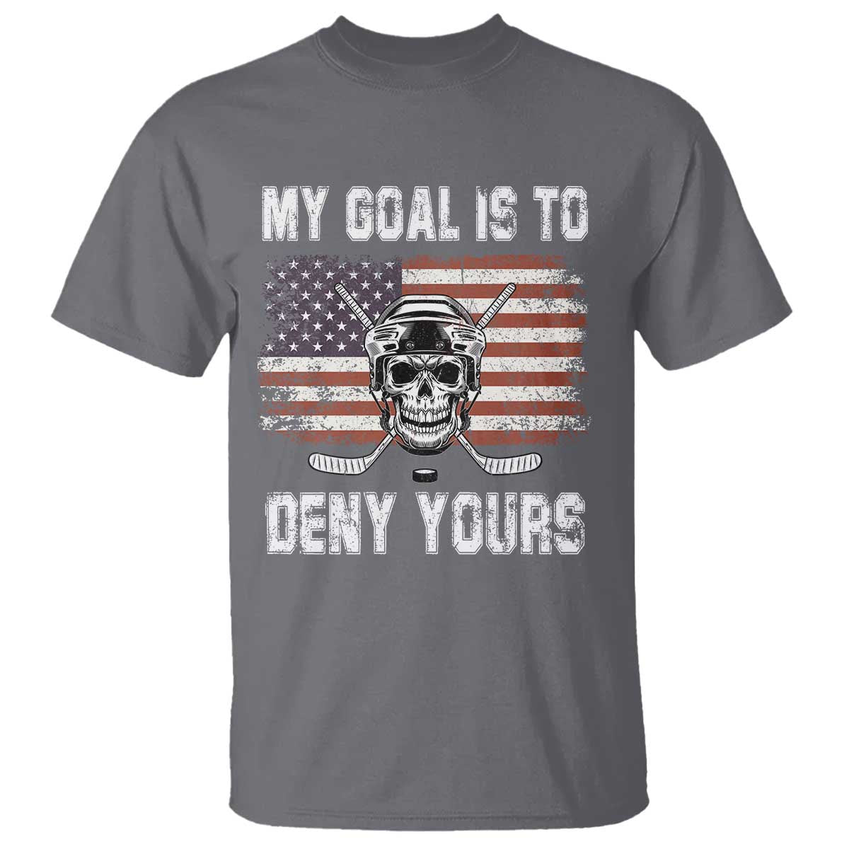 USA Flag Hockey Skull T Shirt My Goal Is To Deny Yours TS02 Charcoal Print Your Wear