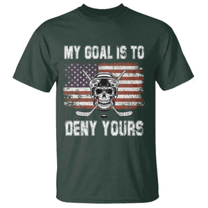 USA Flag Hockey Skull T Shirt My Goal Is To Deny Yours TS02 Dark Forest Green Print Your Wear
