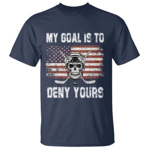 USA Flag Hockey Skull T Shirt My Goal Is To Deny Yours TS02 Navy Print Your Wear