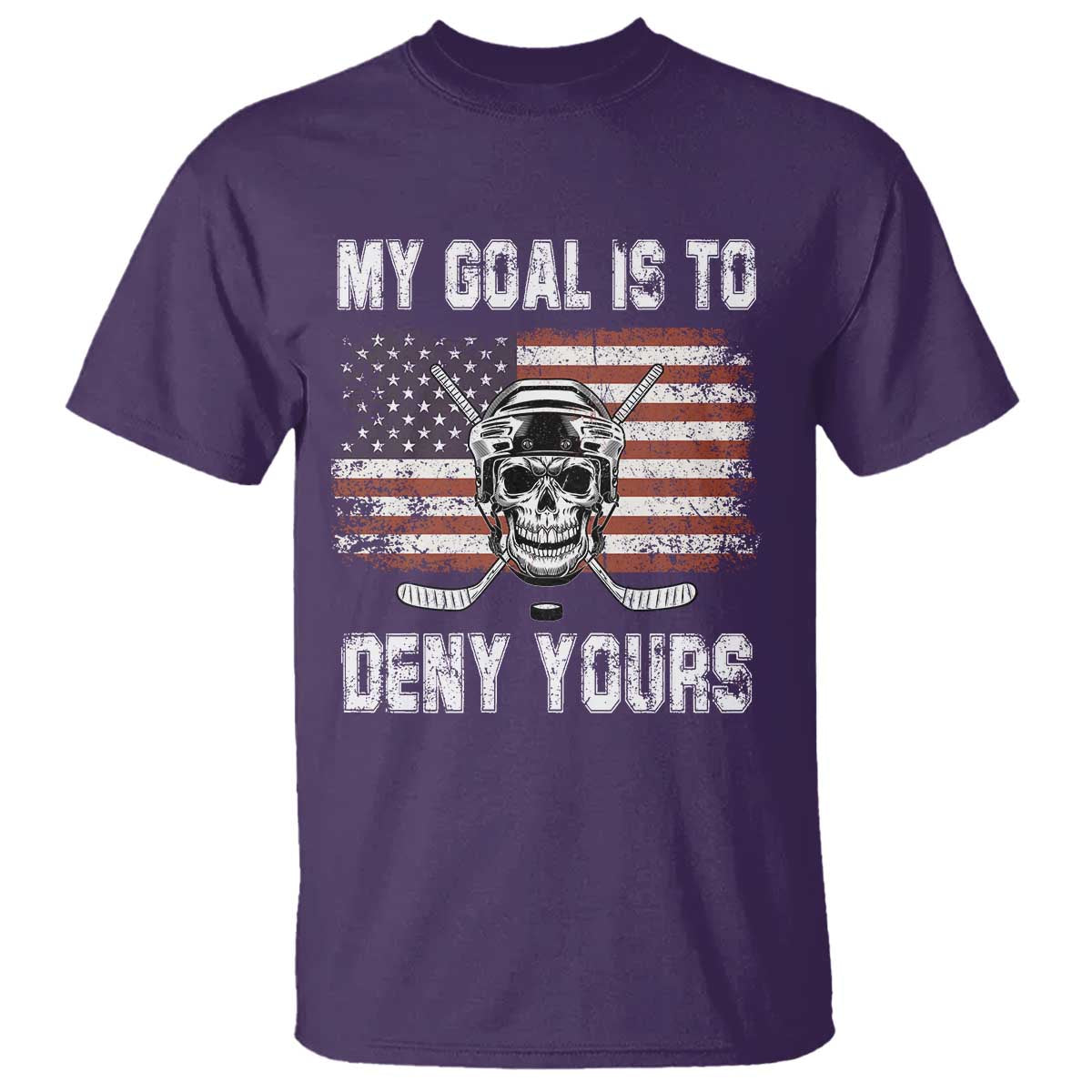 USA Flag Hockey Skull T Shirt My Goal Is To Deny Yours TS02 Purple Print Your Wear