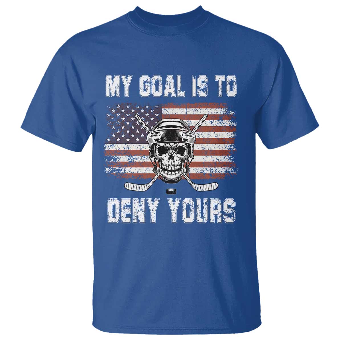 USA Flag Hockey Skull T Shirt My Goal Is To Deny Yours TS02 Royal Blue Print Your Wear